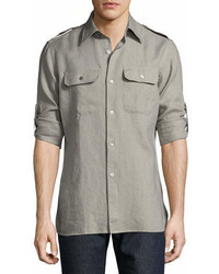 Tom Ford Two Pocket Linen Shirt Gray Green