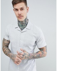 ASOS DESIGN Stretch Slim Cotton Linen Shirt With Revere Collar In Pale Grey