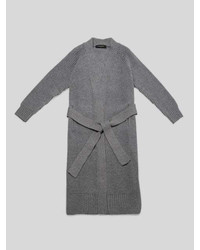 Cashmere Open Front Belted Long Cardigan Grey