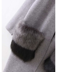 Romwe Faux Fur Embellished Pocket Long Line Cardigan