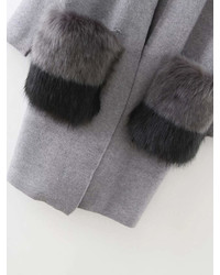 Romwe Faux Fur Embellished Pocket Long Line Cardigan