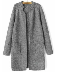 Romwe Grey Stand Collar Long Sleeve Knit Cardigan