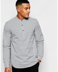 Asos Brand Grey Shirt With Neps And Grandad Collar In Regular Fit