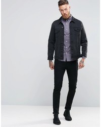 Asos Brand Skinny Shirt In Gray Twill With Long Sleeves