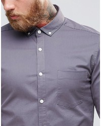 Asos Brand Skinny Shirt In Gray Twill With Long Sleeves