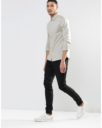Asos Brand Skinny Shirt In Stone With Long Sleeves