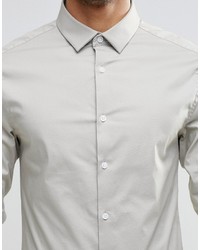 Asos Brand Skinny Shirt In Stone With Long Sleeves