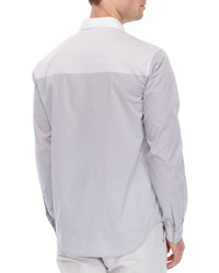 Theory Colorblock Long Sleeve Sport Shirt Light Graywhite