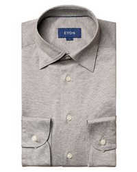 Eton Contemporary Fit Heathered Knit Button Up Shirt In Grey At Nordstrom