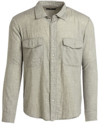 7 For All Mankind Double Face Melange Long Sleeve Sport Shirt Pale Gray