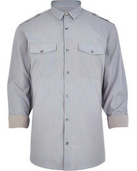 River Island Grey Stripe Military Shirt