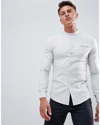 ASOS DESIGN Skinny Work Shirt With Grandad Collar And Pocket In Grey
