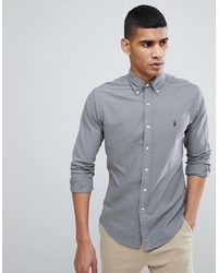 Polo Ralph Lauren Slim Fit Gart Dyed Shirt Polo Player In Grey