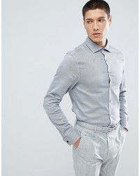 ASOS DESIGN Slim Shirt In Twill With Double Cuff Cutaway Collar In Charcoal