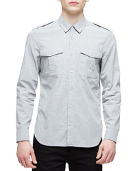 Burberry Solid Long Sleeve Military Shirt Light Gray