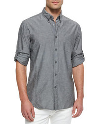 John Varvatos Star Usa Solid Roll Tab Woven Shirt Gray