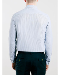 Topman Grey Stripe Long Sleeve Slim Fit Dress Shirt