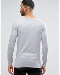 Asos Brand Muscle Long Sleeve T Shirt With Scoop Neck In Gray