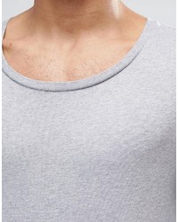 Asos Brand Muscle Long Sleeve T Shirt With Scoop Neck In Gray