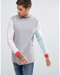 ASOS DESIGN Asos Longline Long Sleeve T Shirt With Mismatch Colour Blocking Marl