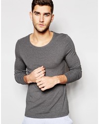 Asos Brand Muscle Long Sleeve T Shirt With Scoop Neck In Charcoal Marl