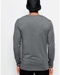 Asos Brand Muscle Long Sleeve T Shirt With V Neck In Charcoal