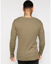 Asos Brand Rib Extreme Muscle Long Sleeve T Shirt In Beige