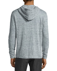 Theory Colton Long Sleeve Hooded Linen T Shirt Light Heather