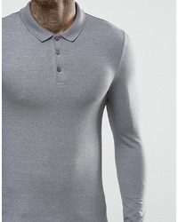 Asos Extreme Muscle Long Sleeve Polo In Gray