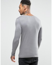 Asos Extreme Muscle Long Sleeve T Shirt With Boat Neck In Gray