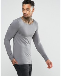 Asos Extreme Muscle Long Sleeve T Shirt With Boat Neck In Gray