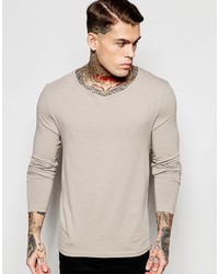 Asos Extreme Muscle Long Sleeve T Shirt With Drape Neck In Gray