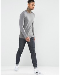 Asos Extreme Muscle Long Sleeve T Shirt With Rib Hem And Cuffs In Gray