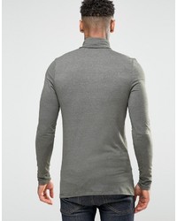 Asos Extreme Muscle Long Sleeve T Shirt With Roll Neck In Khaki