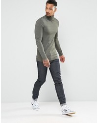 Asos Extreme Muscle Long Sleeve T Shirt With Roll Neck In Khaki