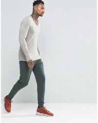 Asos Extreme Muscle Long Sleeve T Shirt With V Neck In Gray