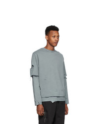 C2h4 Grey Distressed Double Layered Long Sleeve T Shirt
