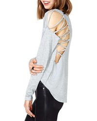 ChicNova Grey Hollow Out Round Neckline Long Sleeve T Shirt