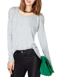ChicNova Grey Hollow Out Round Neckline Long Sleeve T Shirt
