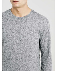 Topman Grey Longline Rib Texture Long Sleeve T Shirt