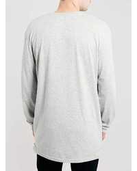 Topman Light Grey Marl Long Line Zip Hem Long Sleeve T Shirt