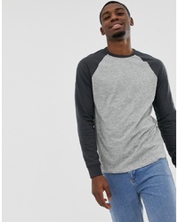 J.Crew Mercantile Long Sleeve Baseball Top In Grey Marlblack