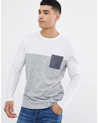 ASOS DESIGN Long Sleeve T Shirt With Contrast Yoke And Chambray Pocket In Grey