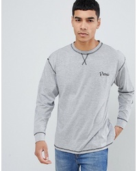 New Look Long Sleeve T Shirt With Paris Embroidery In Grey Marl