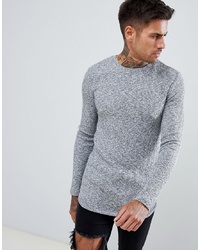 ASOS DESIGN Longline Muscle Fit Long Sleeve T Shirt With Curved Bound Hem In Twisted Rib Fabric