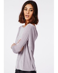 Missguided Heavyweight Knitted Slinky Wrap Back Long Sleeve Top Grey