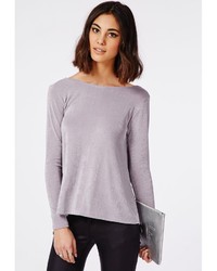 Missguided Heavyweight Knitted Slinky Wrap Back Long Sleeve Top Grey