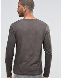Asos Muscle Long Sleeve T Shirt With Grandad Neck And Pigt Wash