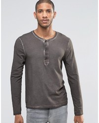 Asos Muscle Long Sleeve T Shirt With Grandad Neck And Pigt Wash