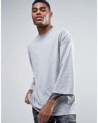 Asos Oversized Long Sleeve T Shirt With Wide Sleeve In Gray Marl